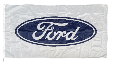 Ford Flag, White, 180x90 cm - with header and loops