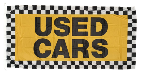 Used Cars Flag, Yellow with Checkered Border, 180x90 cm