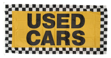Used Cars Flag, Yellow with Checkered Border, 180x90 cm